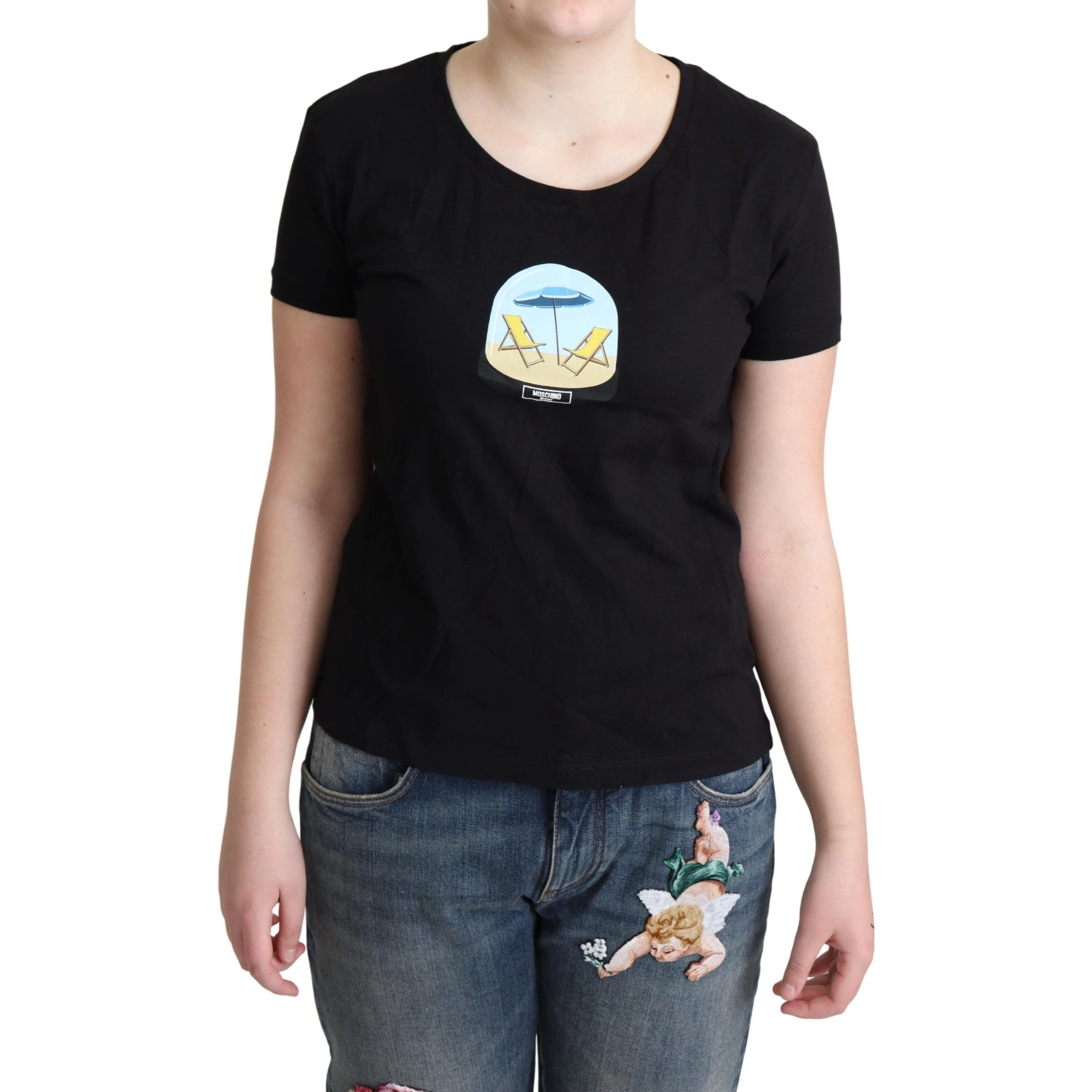 Black Printed Cotton Short Sleeves T-shirt