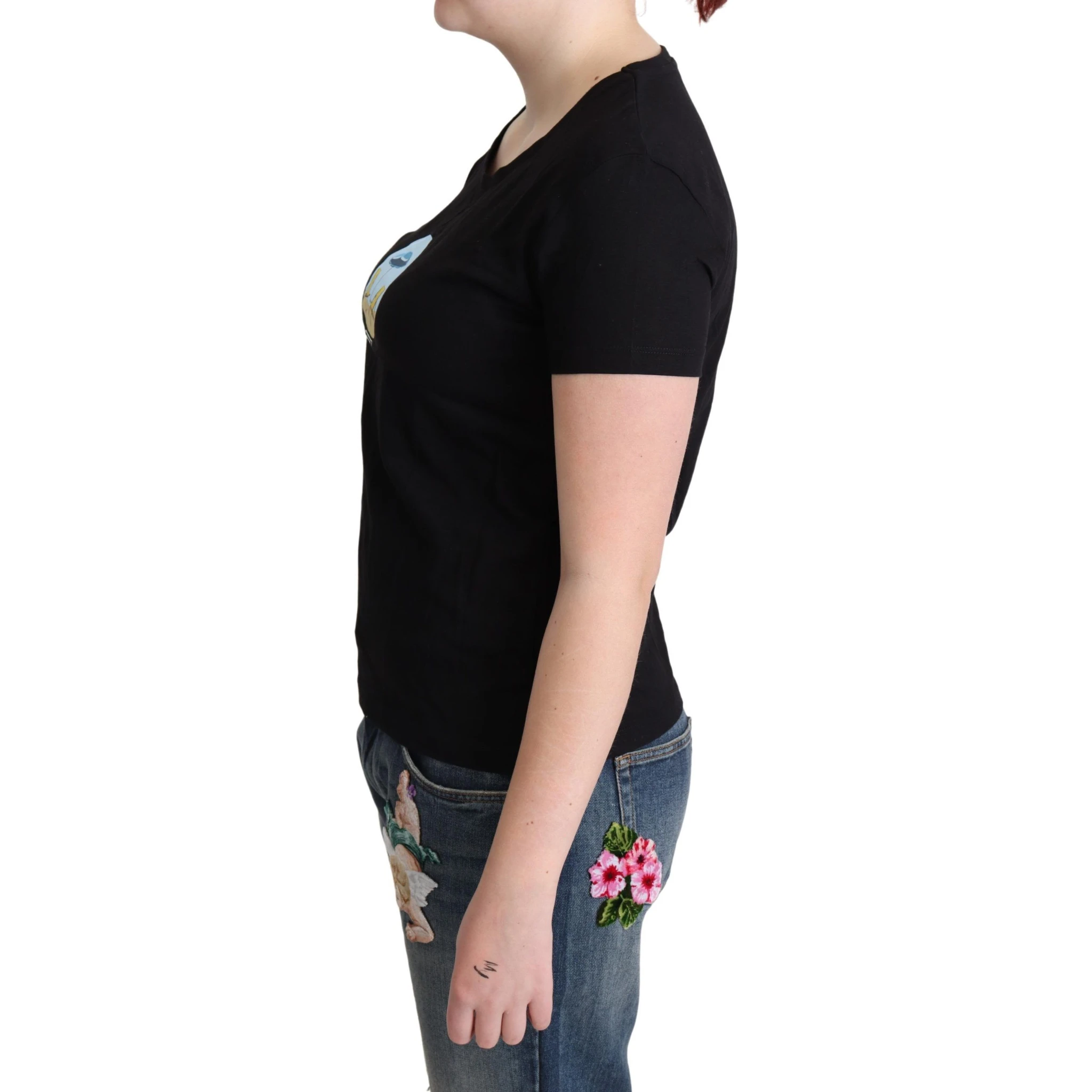 Black Printed Cotton Short Sleeves T-shirt