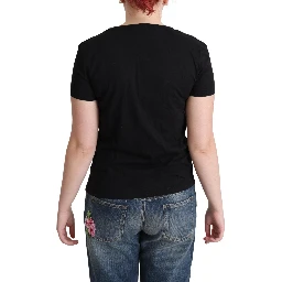 Black Printed Cotton Short Sleeves T-shirt