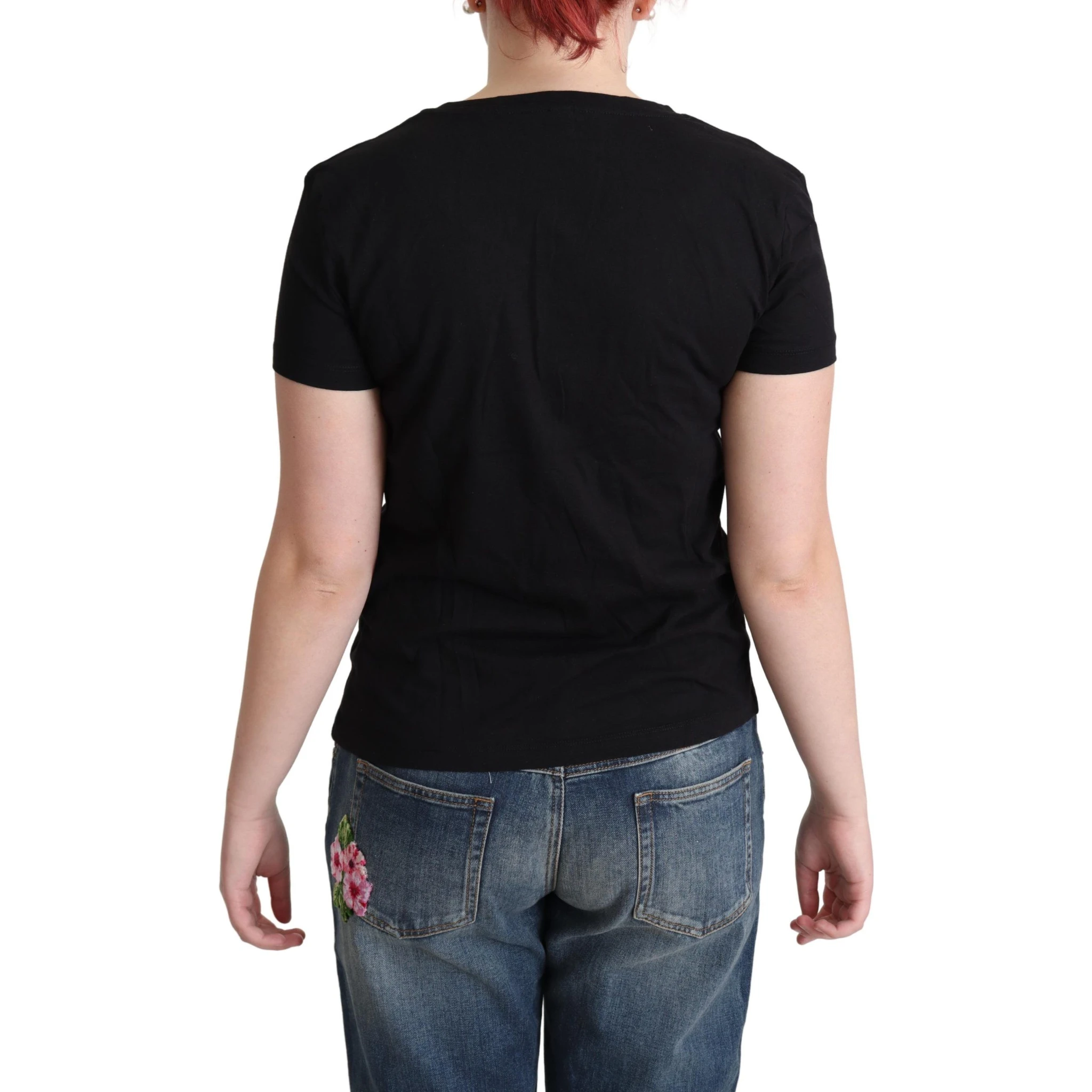 Black Printed Cotton Short Sleeves T-shirt