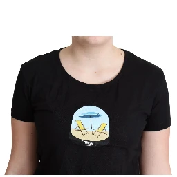 Black Printed Cotton Short Sleeves T-shirt