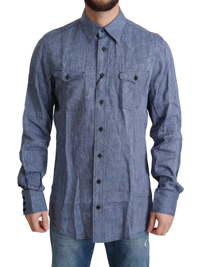 Blue Stripes Men Casual Button Down Shirt