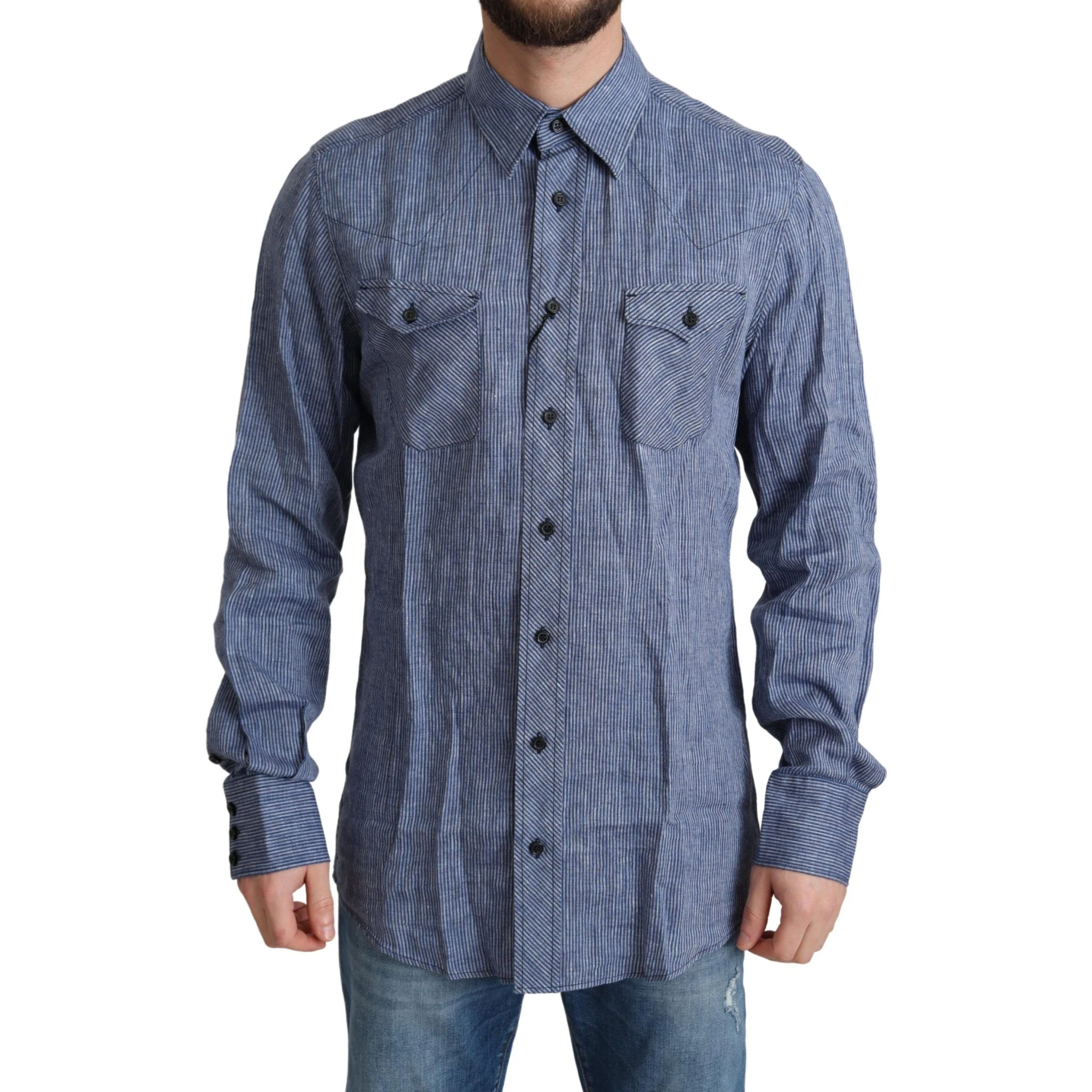 Blue Stripes Men Casual Button Down Shirt