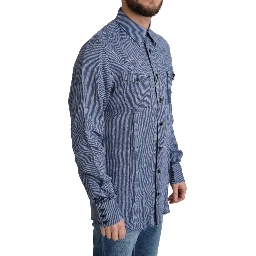 Blue Stripes Men Casual Button Down Shirt