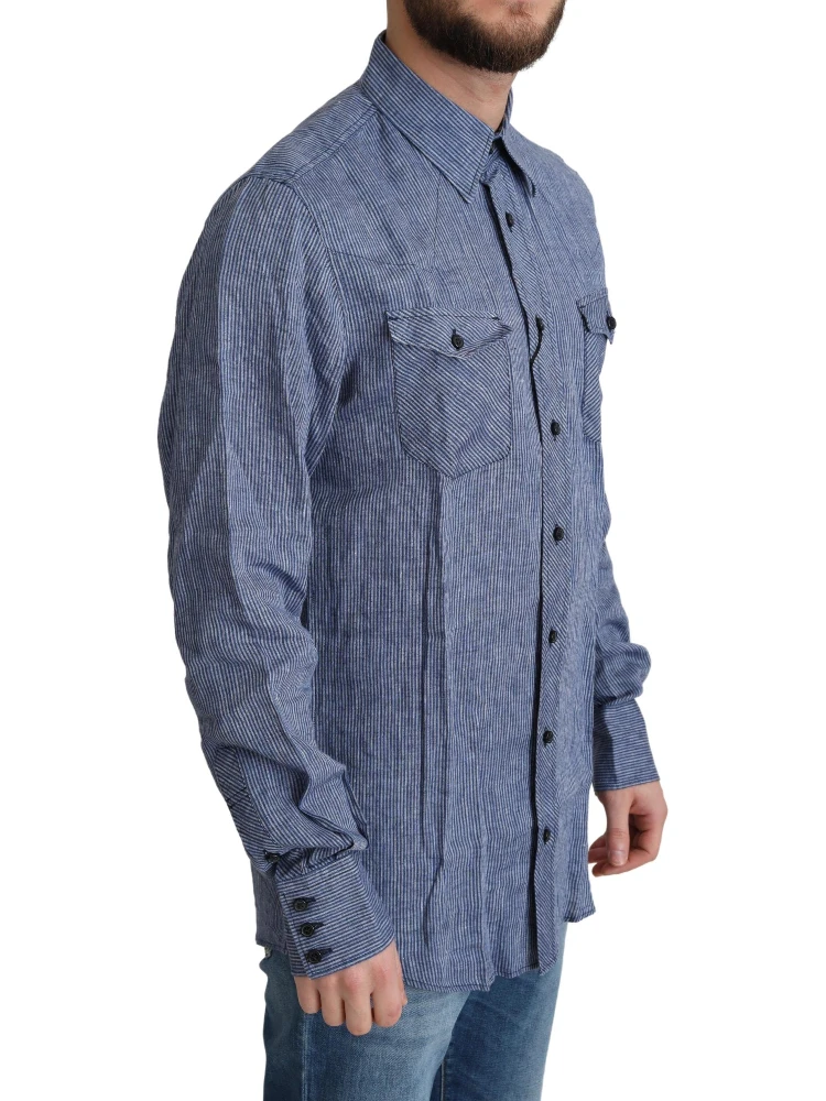 Blue Stripes Men Casual Button Down Shirt alternative