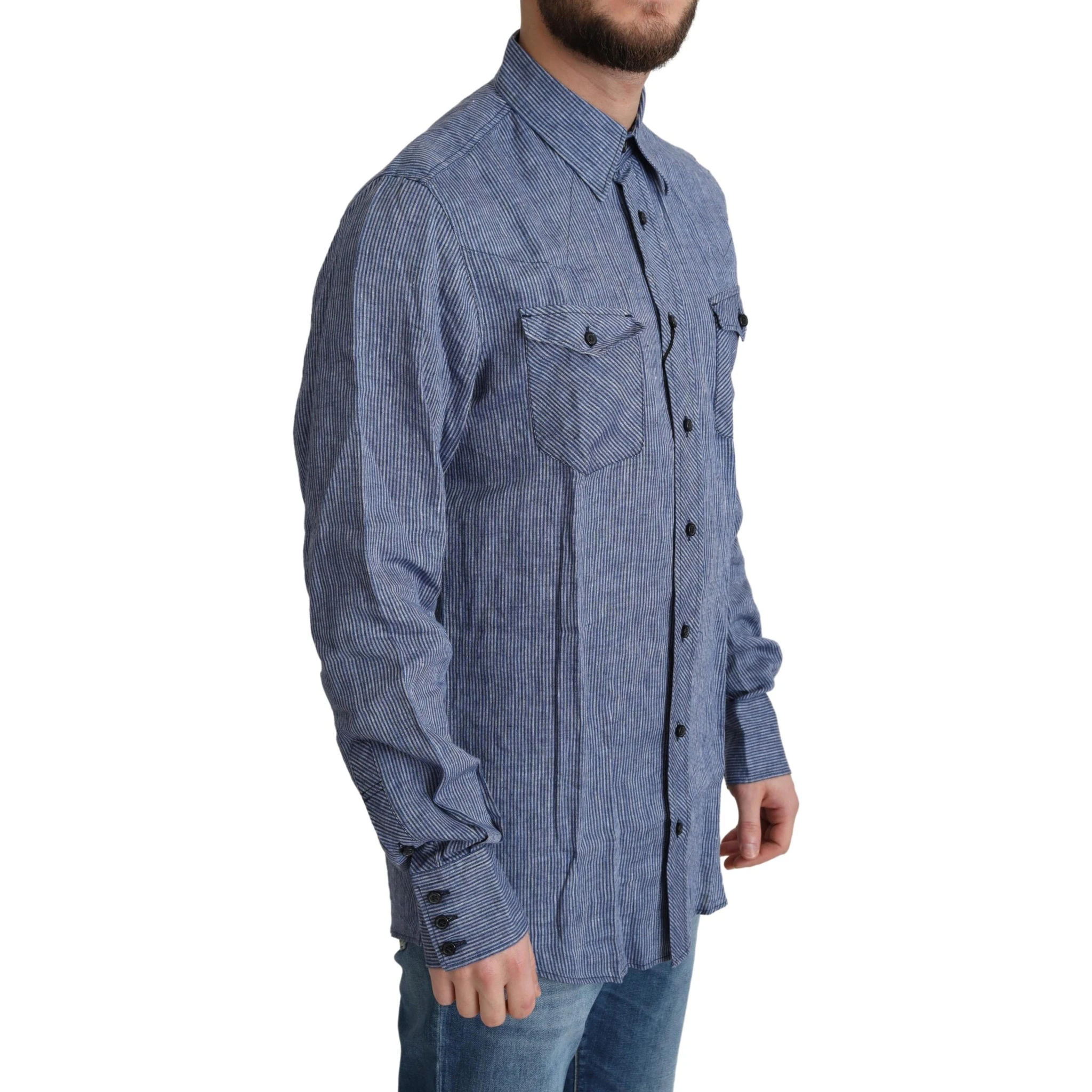 Blue Stripes Men Casual Button Down Shirt
