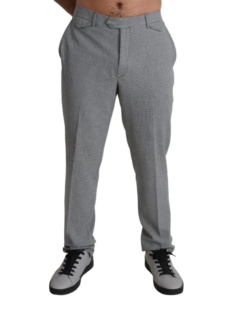 Gray Wool Checkered Dress Men Formal Trouser Pants