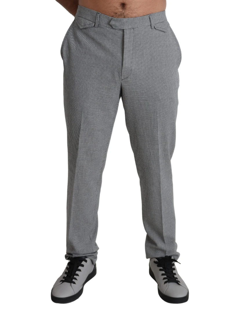 Gray Wool Checkered Dress Men Formal Trouser Pants