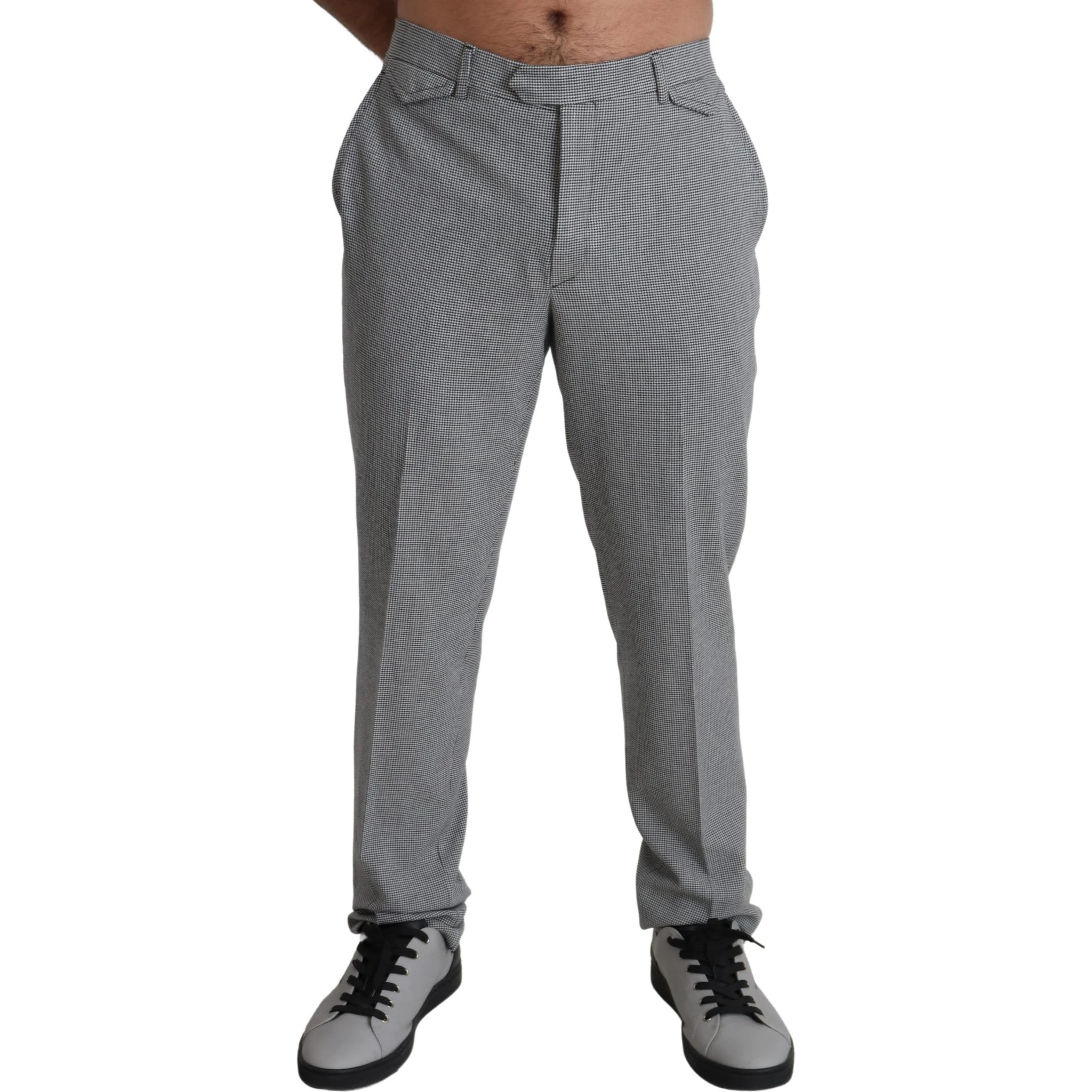 Gray Wool Checkered Dress Men Formal Trouser Pants