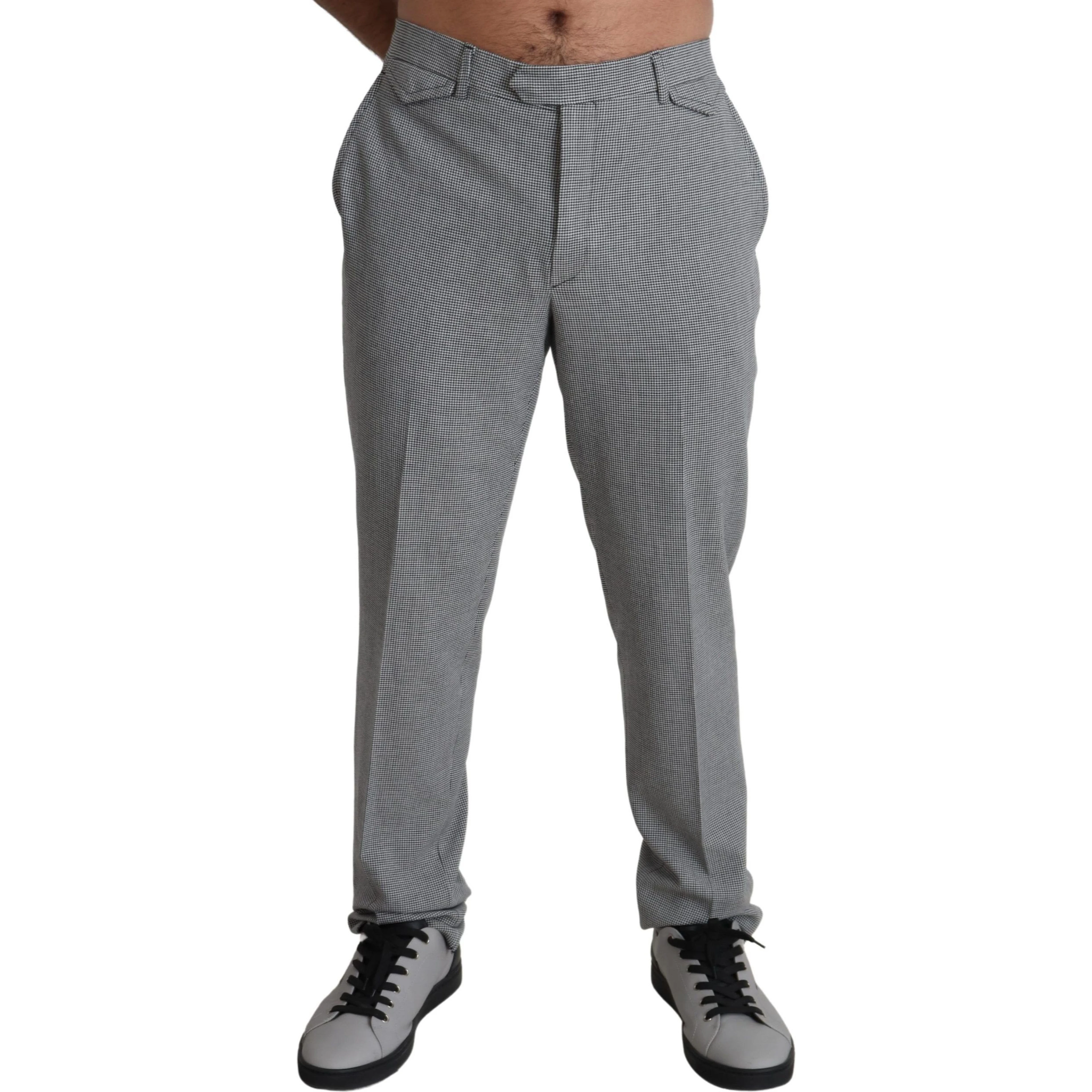 Gray Wool Checkered Dress Men Formal Trouser Pants