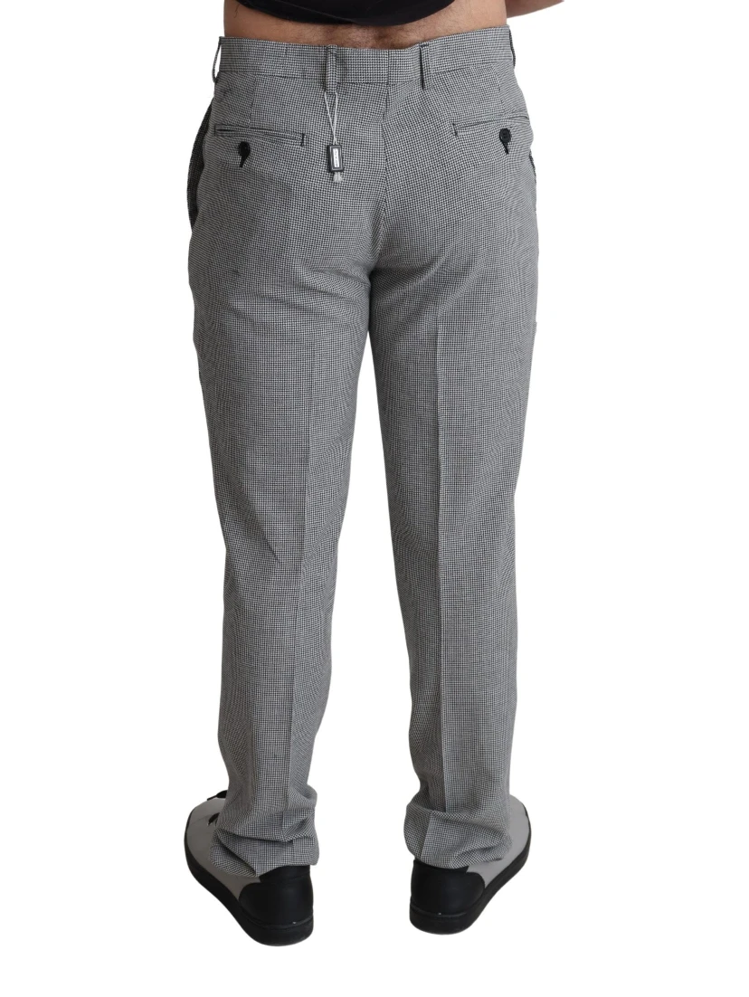 Gray Wool Checkered Dress Men Formal Trouser Pants