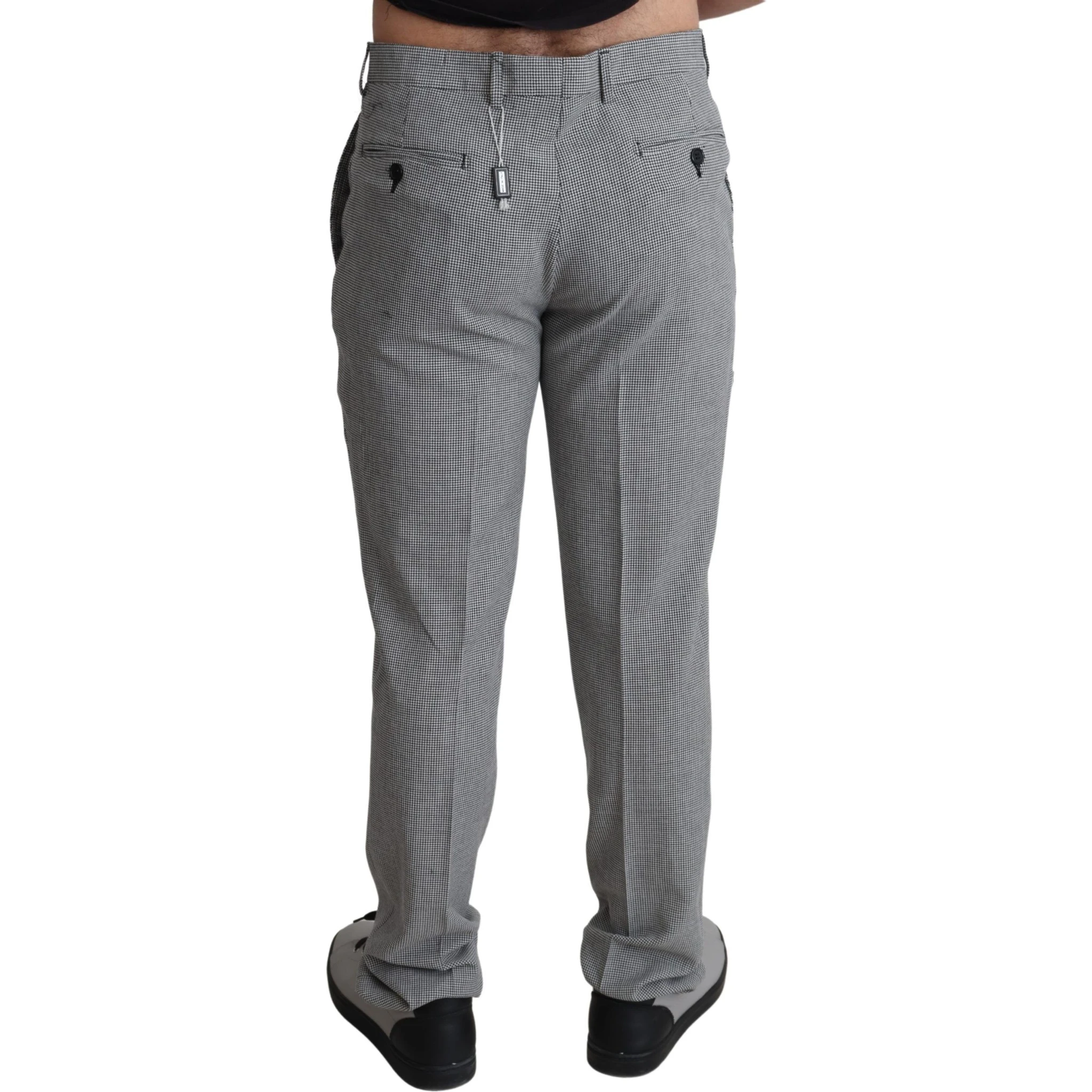 Gray Wool Checkered Dress Men Formal Trouser Pants