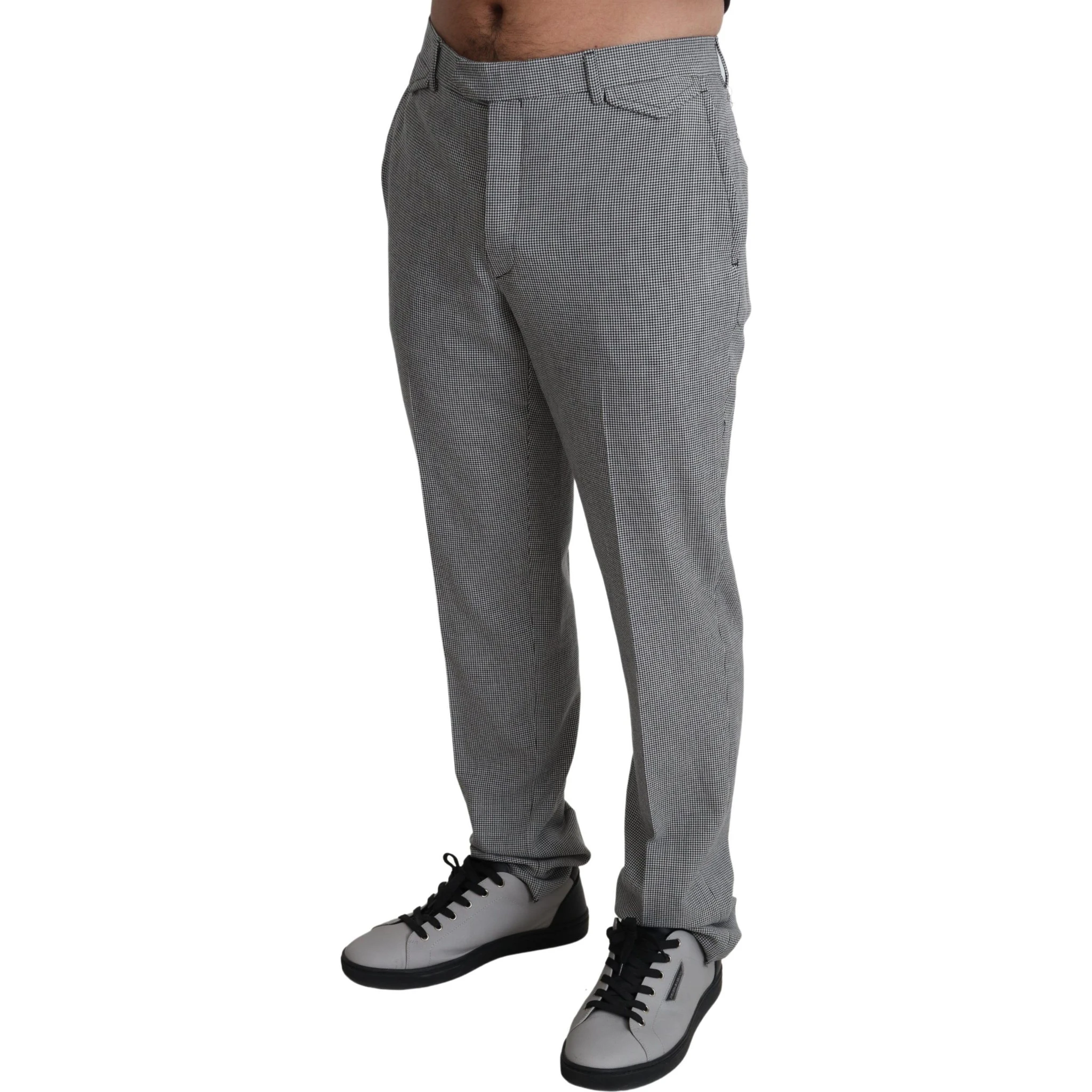Gray Wool Checkered Dress Men Formal Trouser Pants