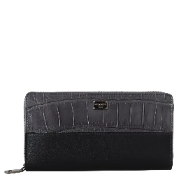 Black Zip Around Continental Clutch Leather Wallet
