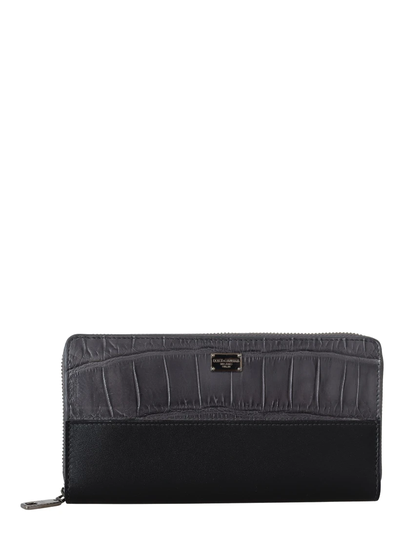 Black Zip Around Continental Clutch Leather Wallet