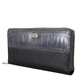 Black Zip Around Continental Clutch Leather Wallet