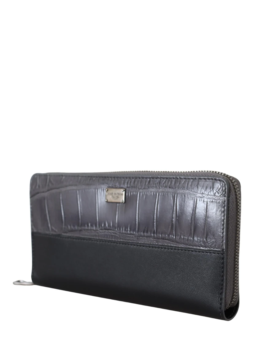 Black Zip Around Continental Clutch Leather Wallet