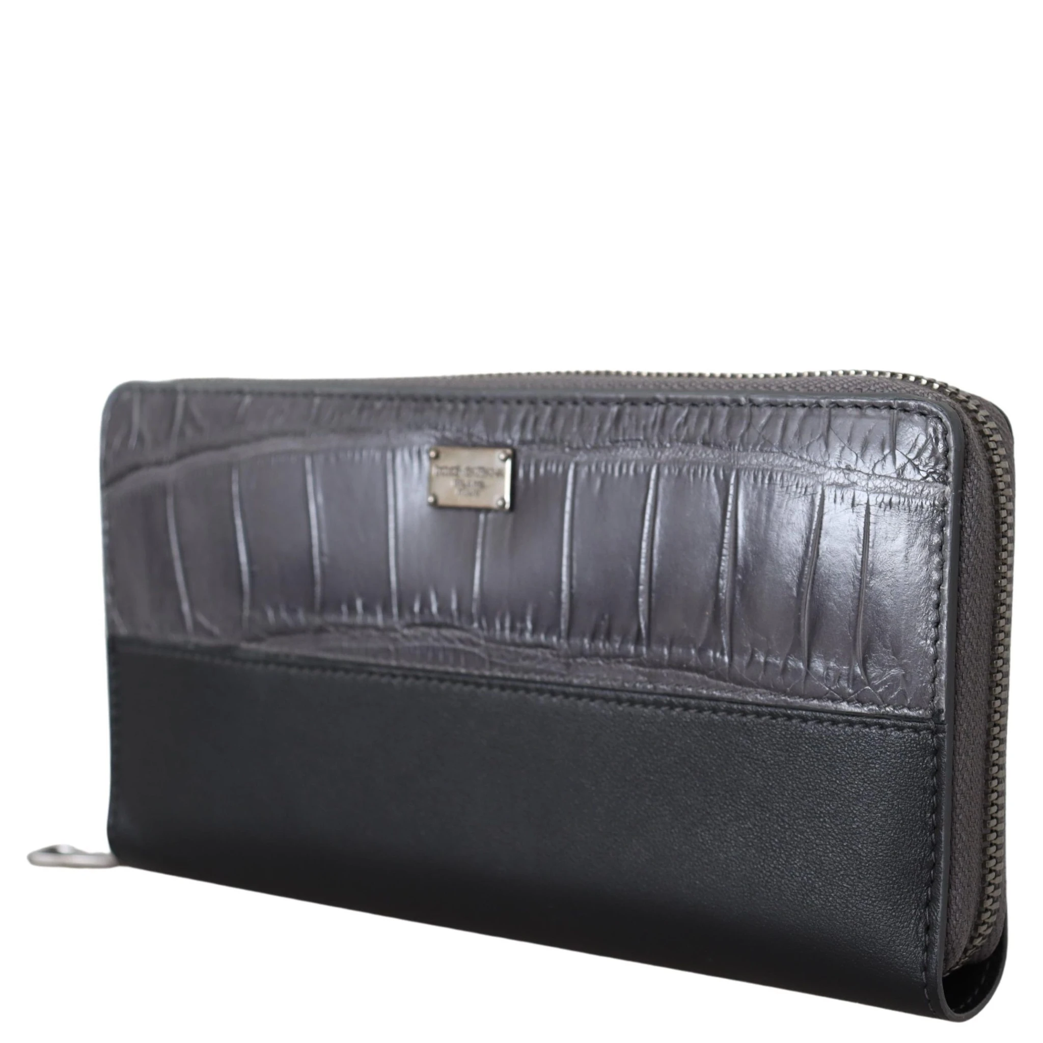 Black Zip Around Continental Clutch Leather Wallet
