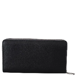 Black Zip Around Continental Clutch Leather Wallet