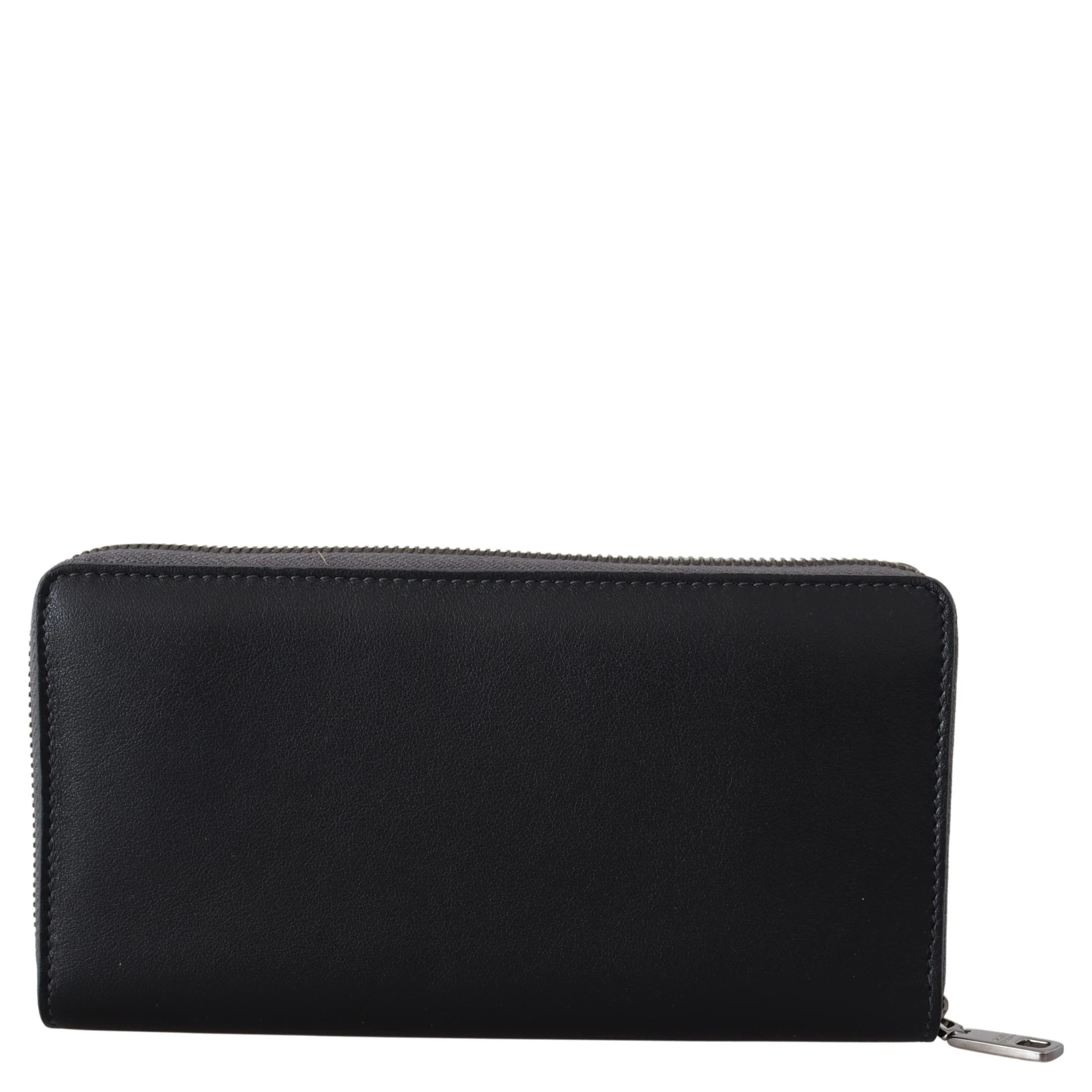 Black Zip Around Continental Clutch Leather Wallet