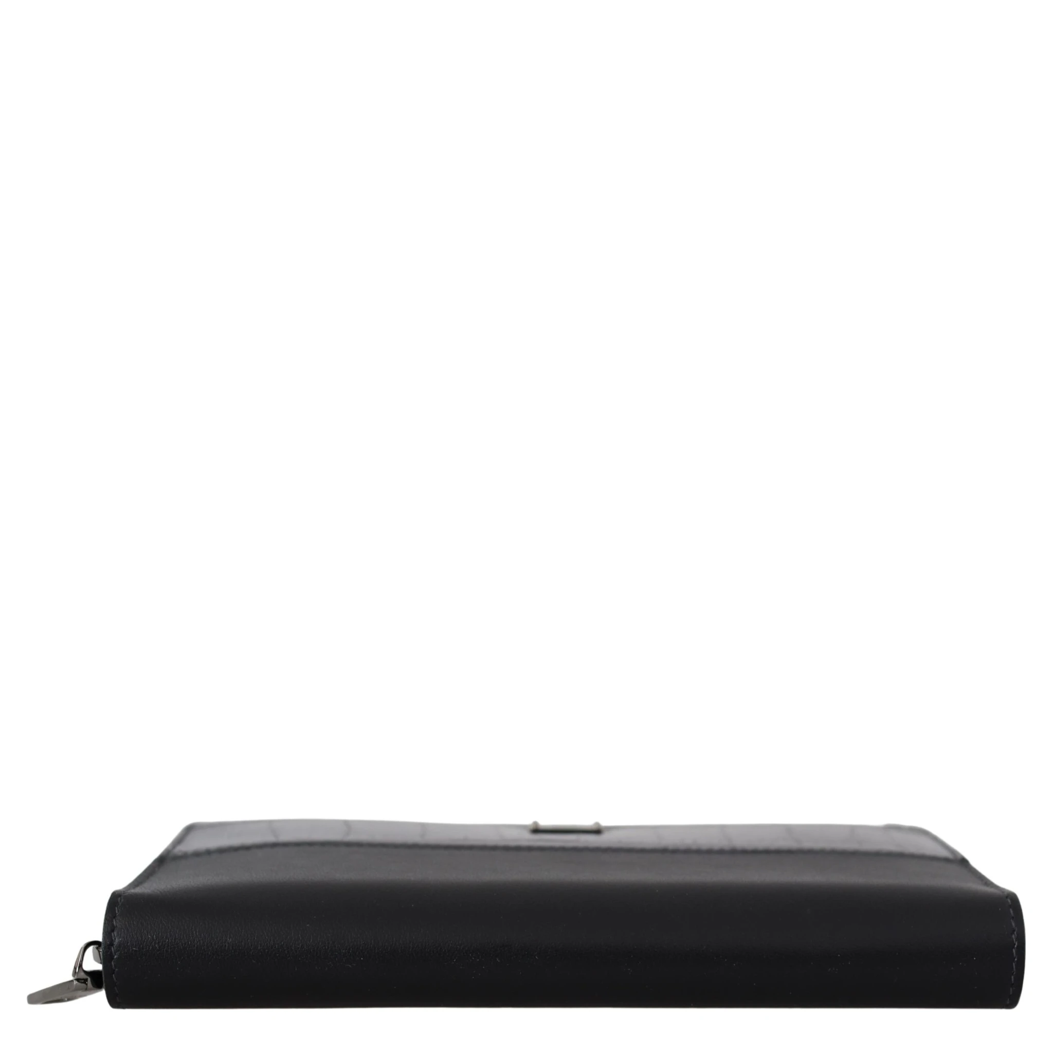 Black Zip Around Continental Clutch Leather Wallet
