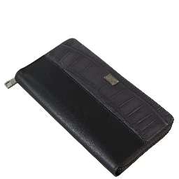 Black Zip Around Continental Clutch Leather Wallet