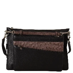 Black Exotic Leather Shoulder Sling Alta Sartoria Bag