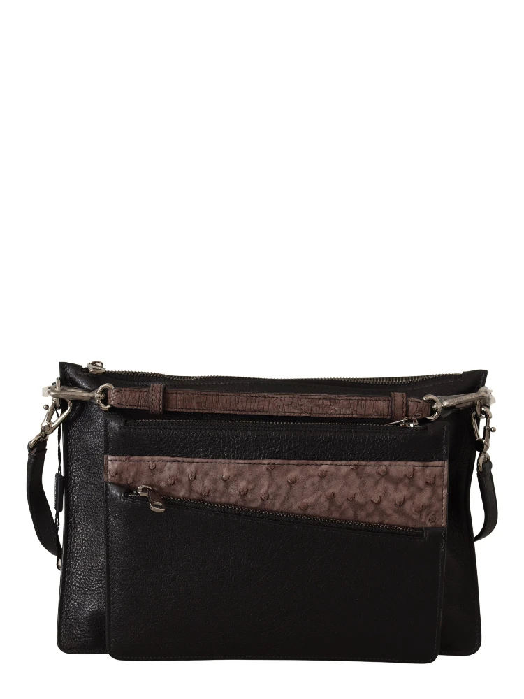 Black Exotic Leather Shoulder Sling Alta Sartoria Bag