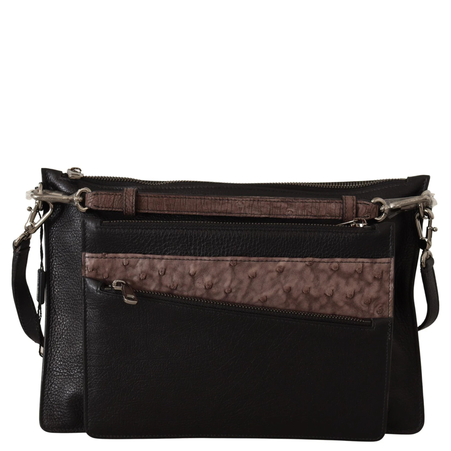 Black Exotic Leather Shoulder Sling Alta Sartoria Bag