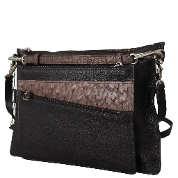 Black Exotic Leather Shoulder Sling Alta Sartoria Bag