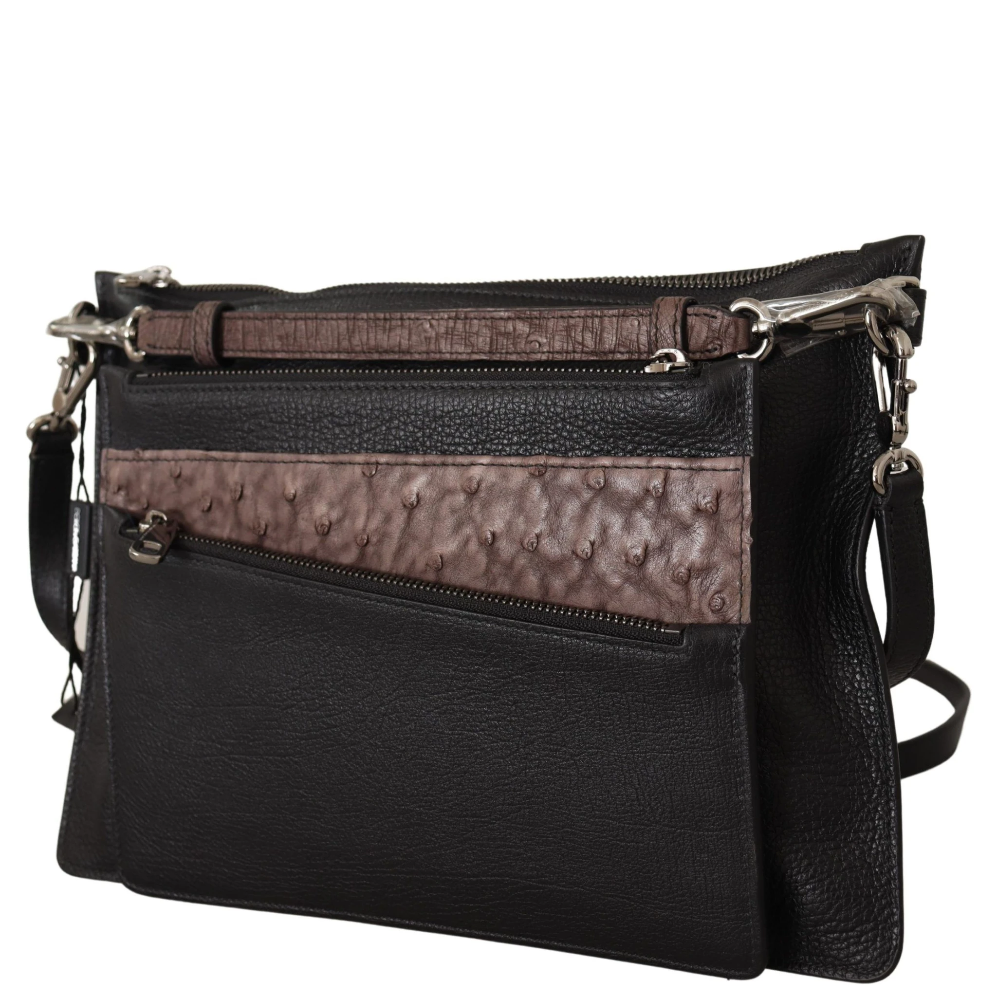 Black Exotic Leather Shoulder Sling Alta Sartoria Bag