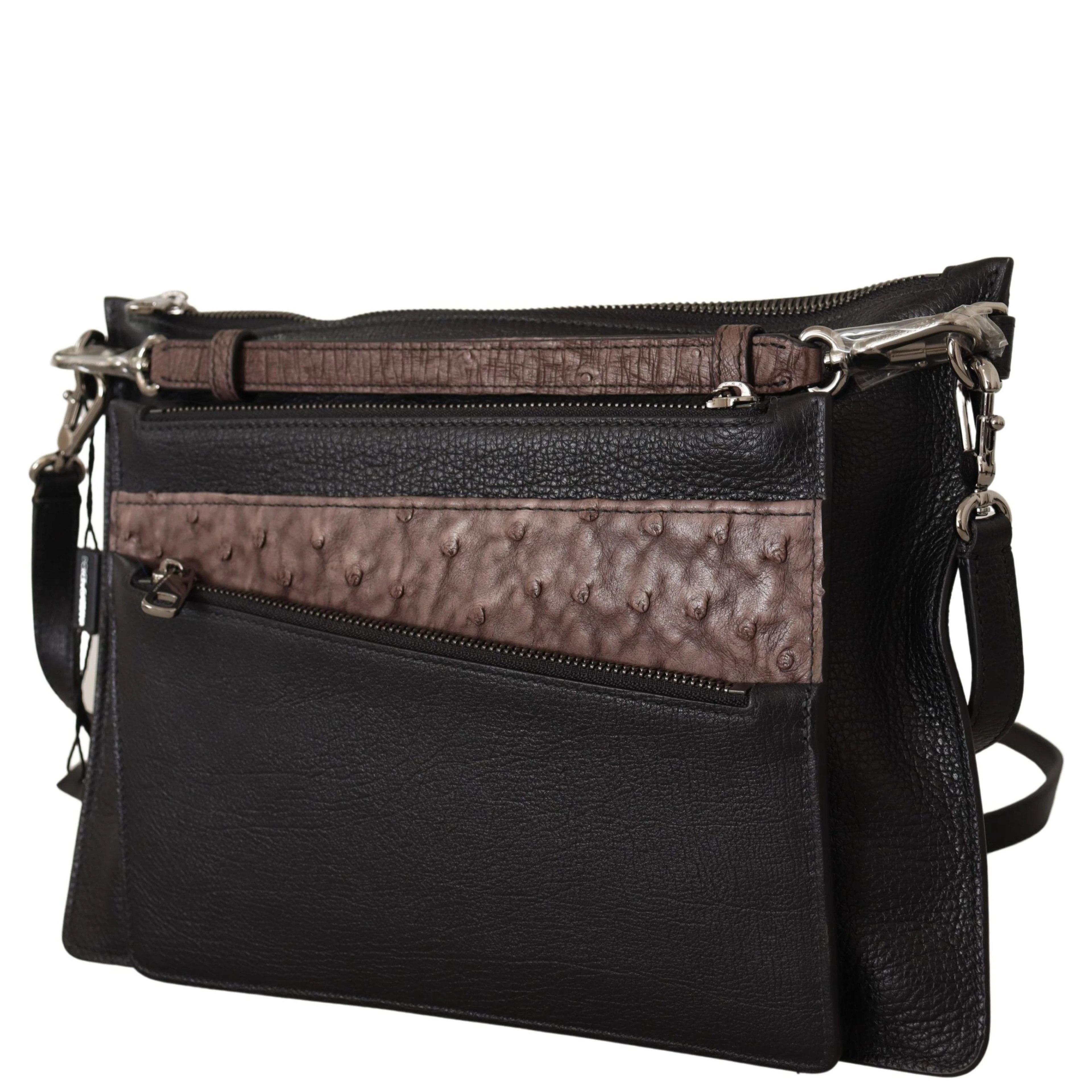 Black Exotic Leather Shoulder Sling Alta Sartoria Bag