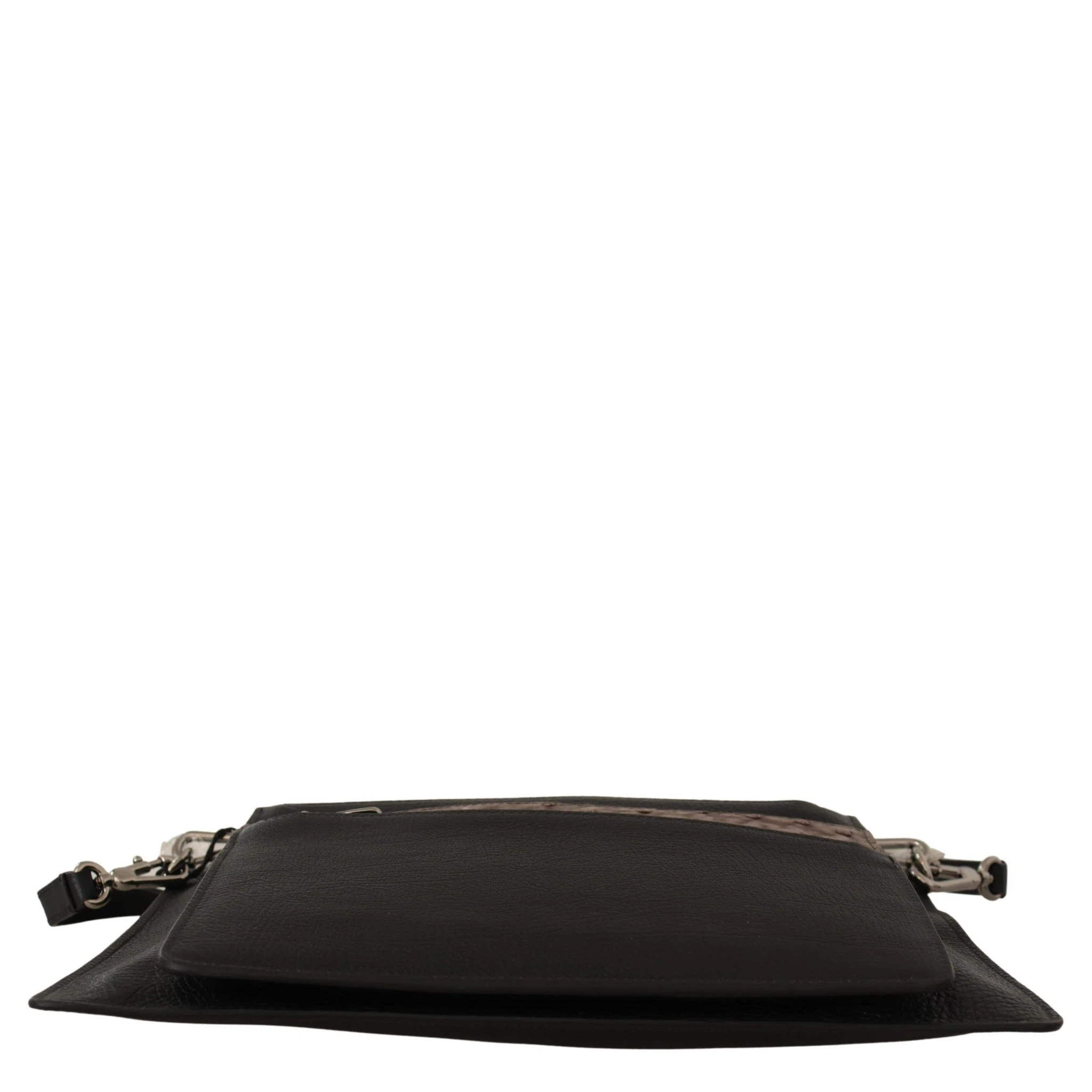 Black Exotic Leather Shoulder Sling Alta Sartoria Bag