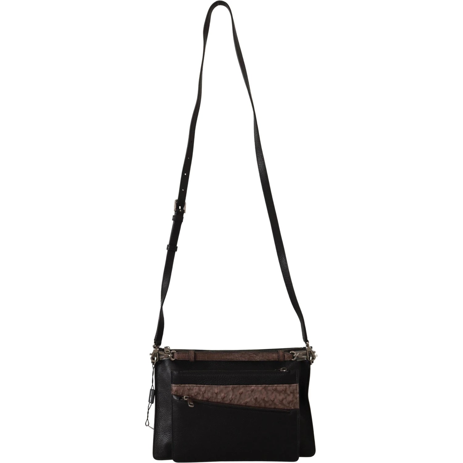 Black Exotic Leather Shoulder Sling Alta Sartoria Bag