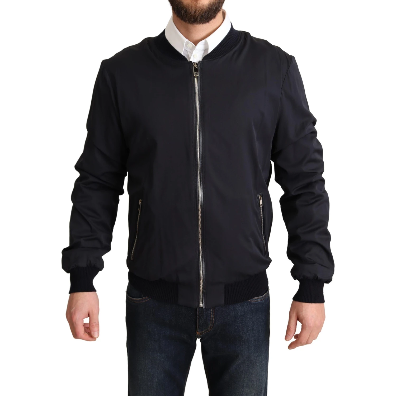 Blue Silk Coat Short Bomber Men Jacket