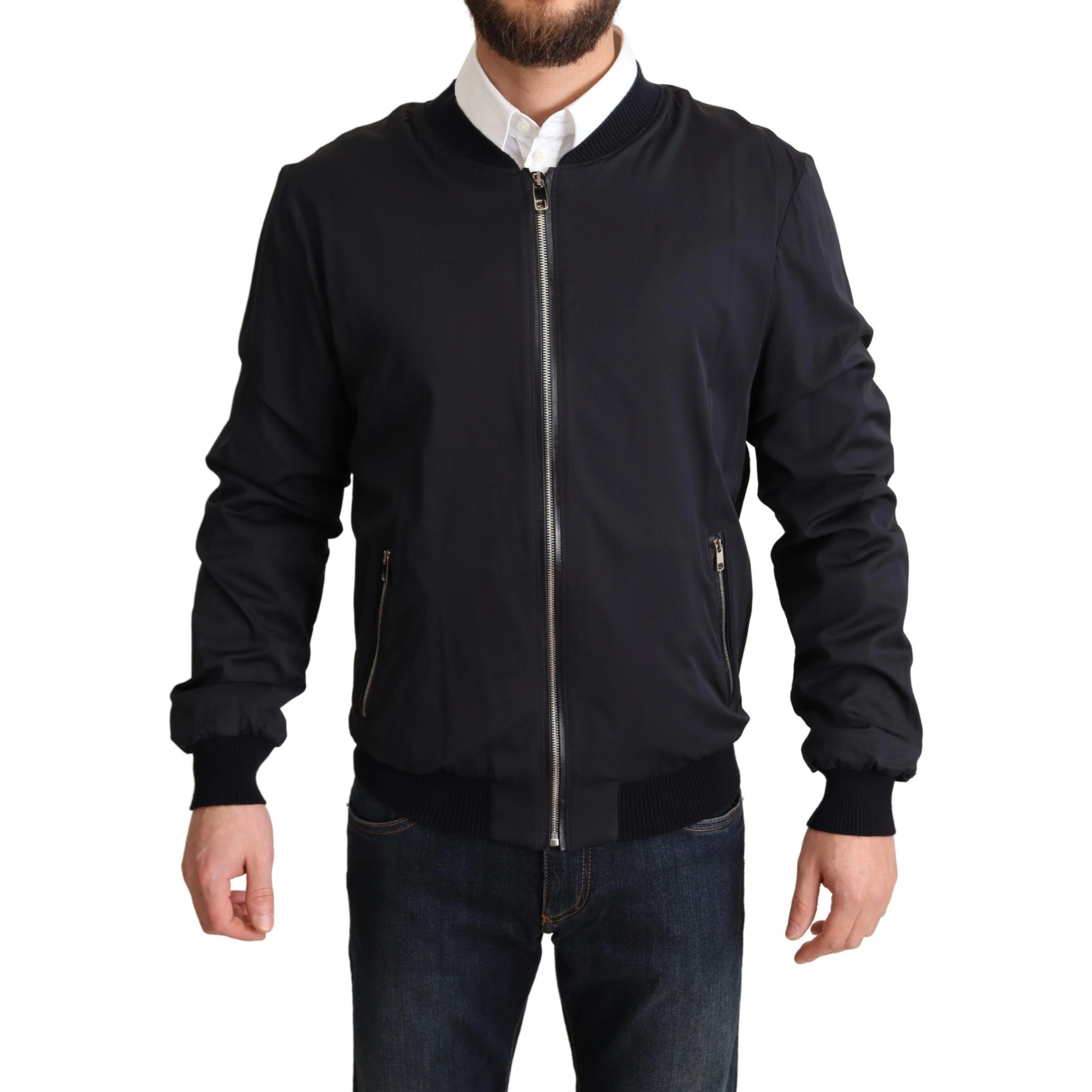 Blue Silk Coat Short Bomber Men Jacket