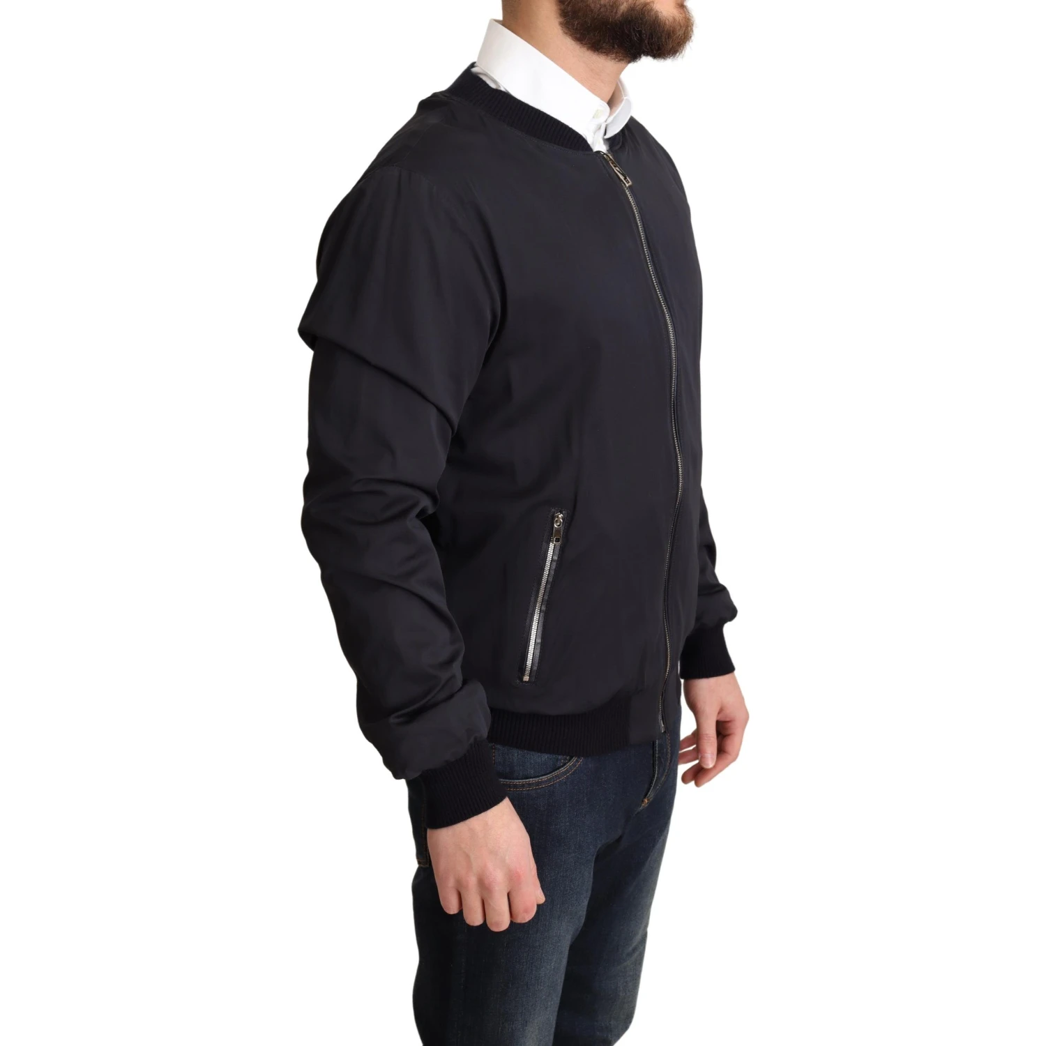 Blue Silk Coat Short Bomber Men Jacket