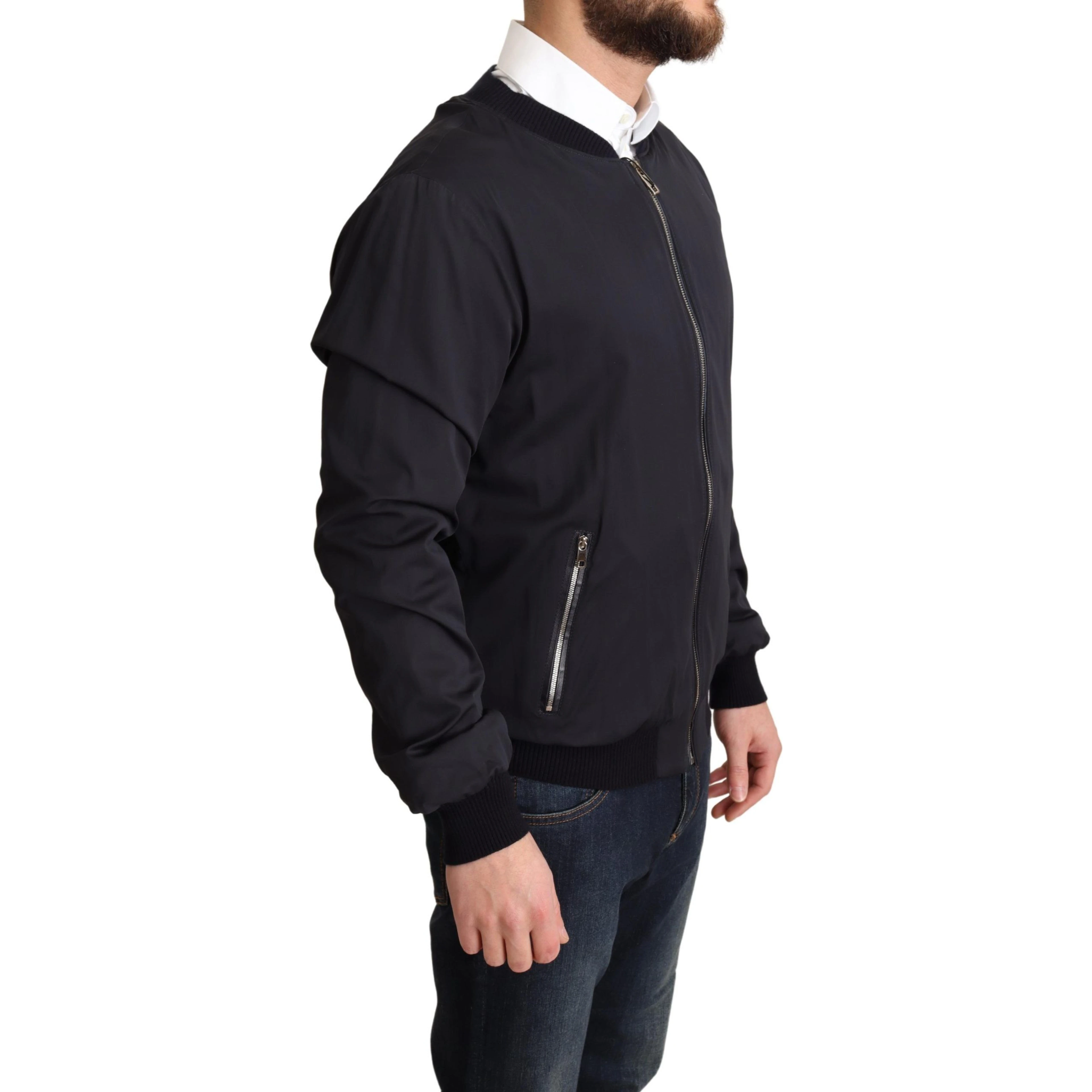 Blue Silk Coat Short Bomber Men Jacket