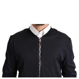 Blue Silk Coat Short Bomber Men Jacket
