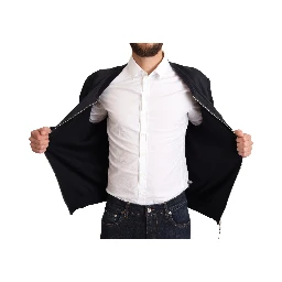 Blue Silk Coat Short Bomber Men Jacket
