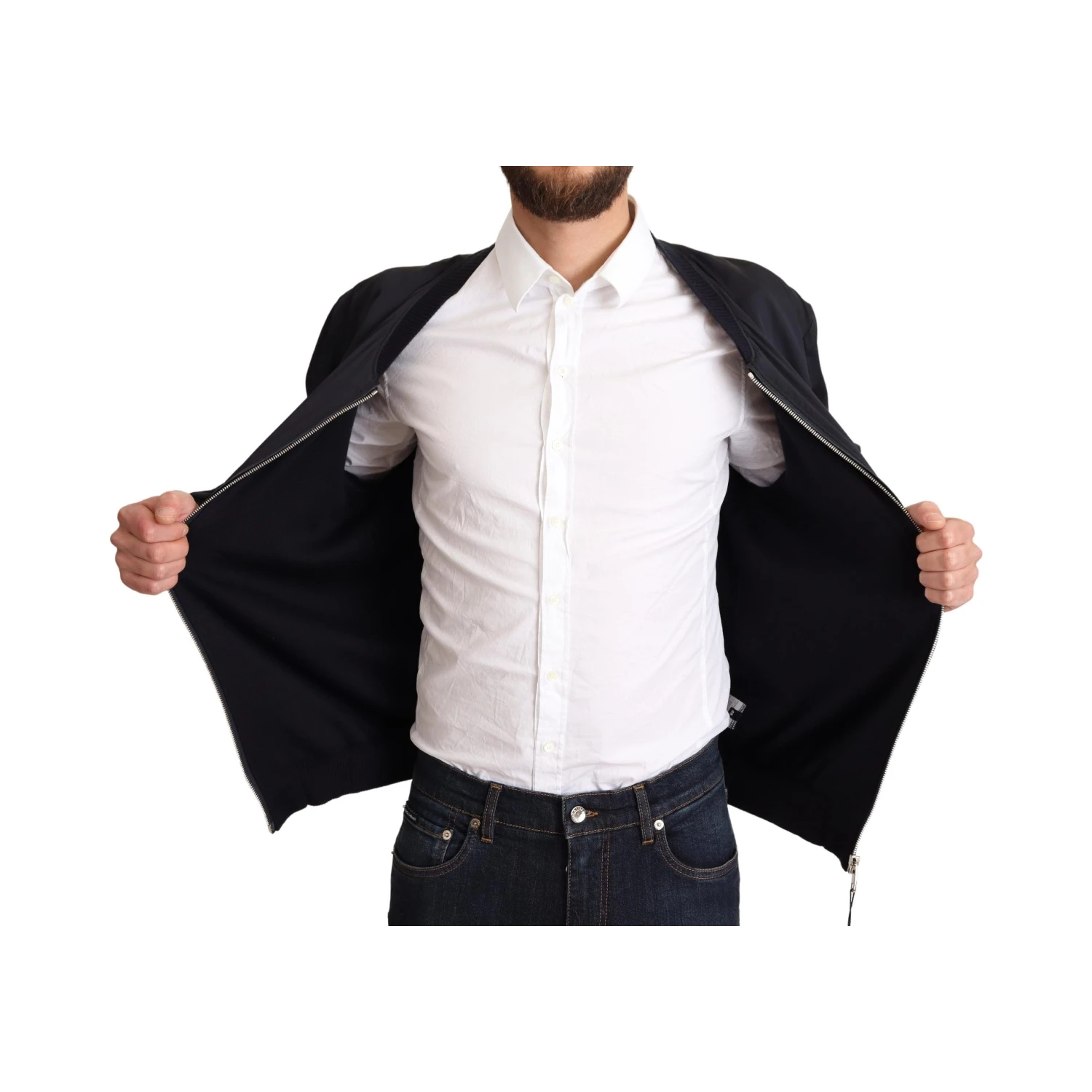 Blue Silk Coat Short Bomber Men Jacket