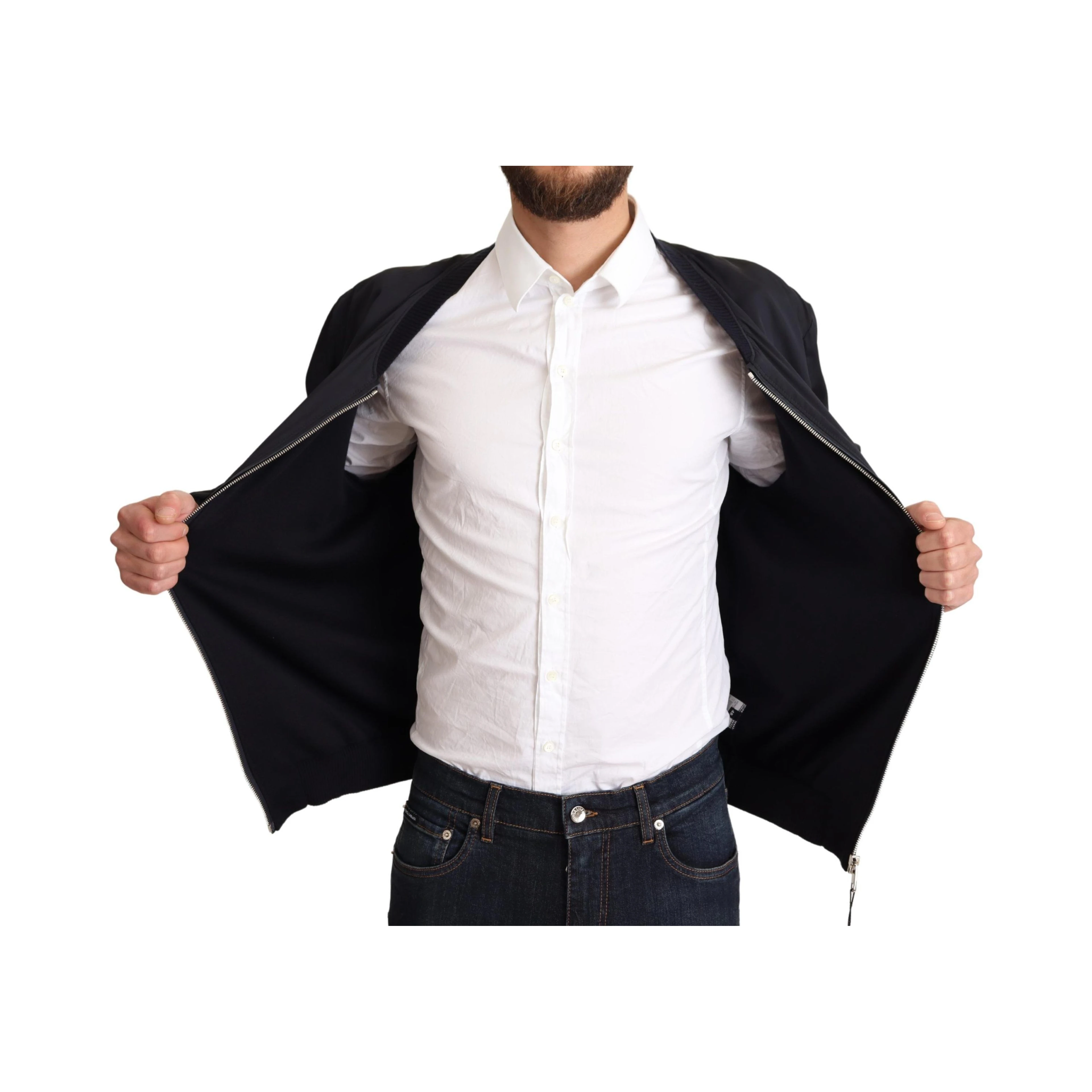 Blue Silk Coat Short Bomber Men Jacket