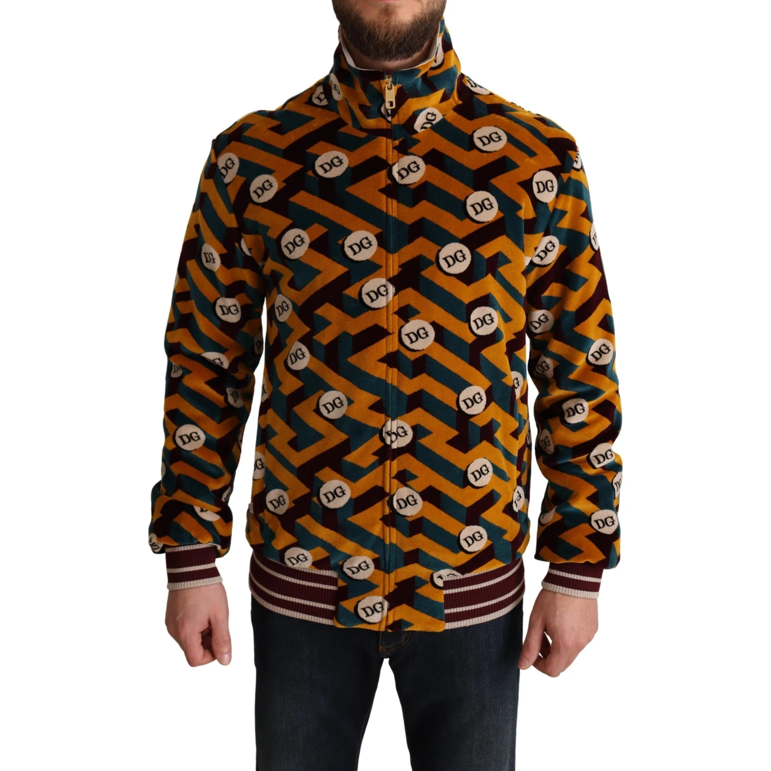 Multicolor Velvet DG Logo Mens Sweater Jacket