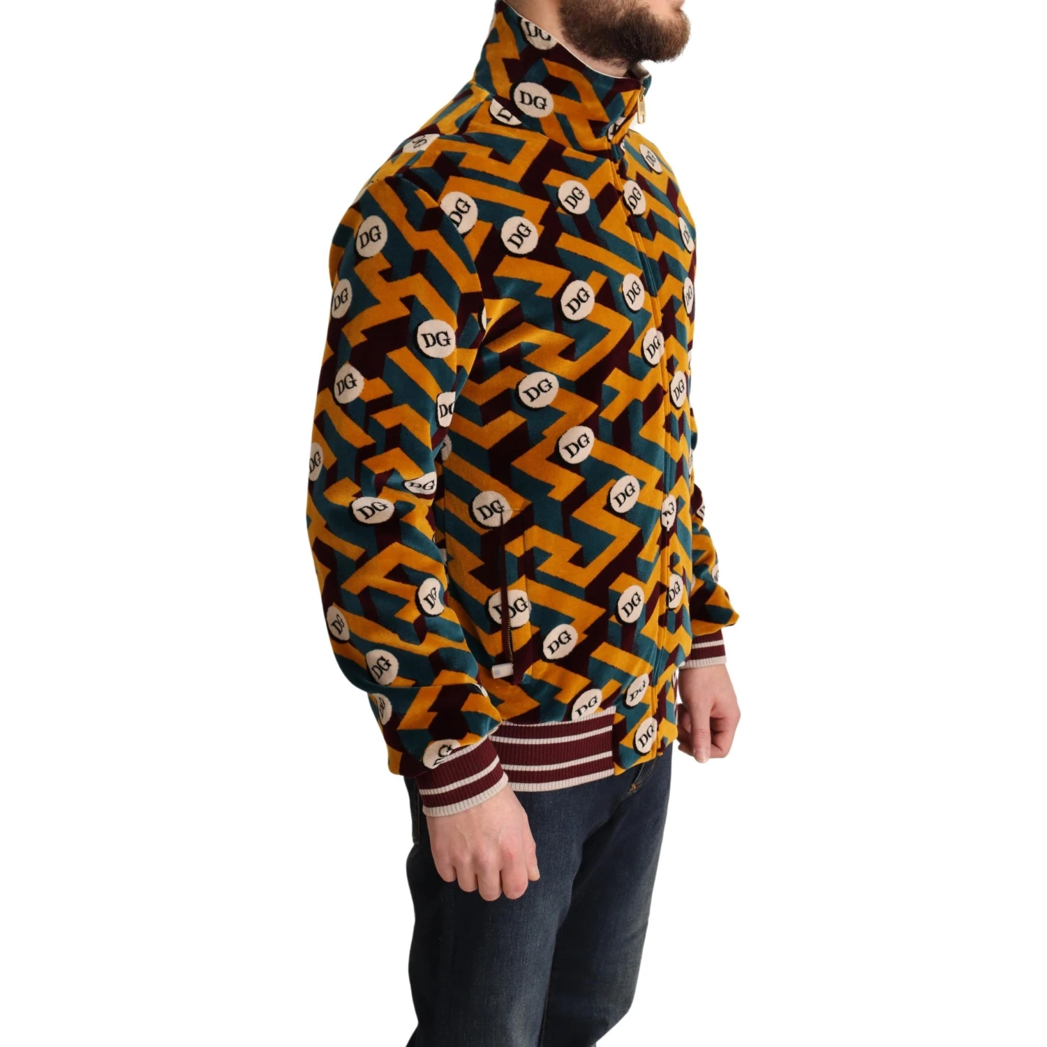 Multicolor Velvet DG Logo Mens Sweater Jacket