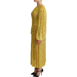 Yellow Crystal Mesh Pleated Maxi Dress