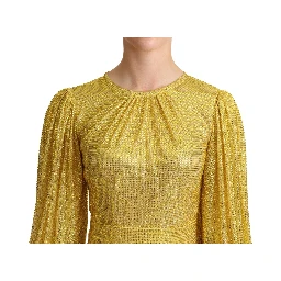 Yellow Crystal Mesh Pleated Maxi Dress