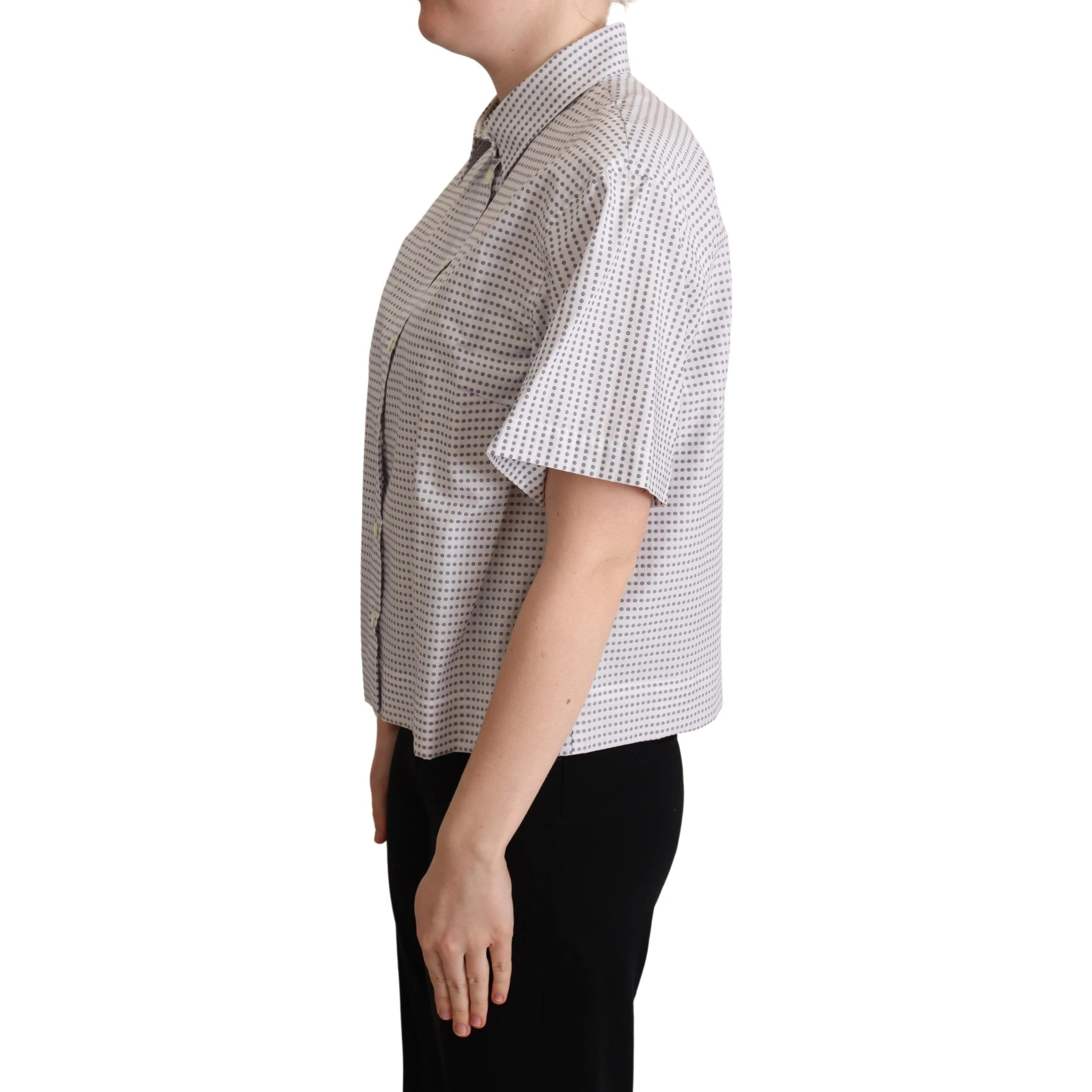 White Polka Dots Collared Blouse Shirt