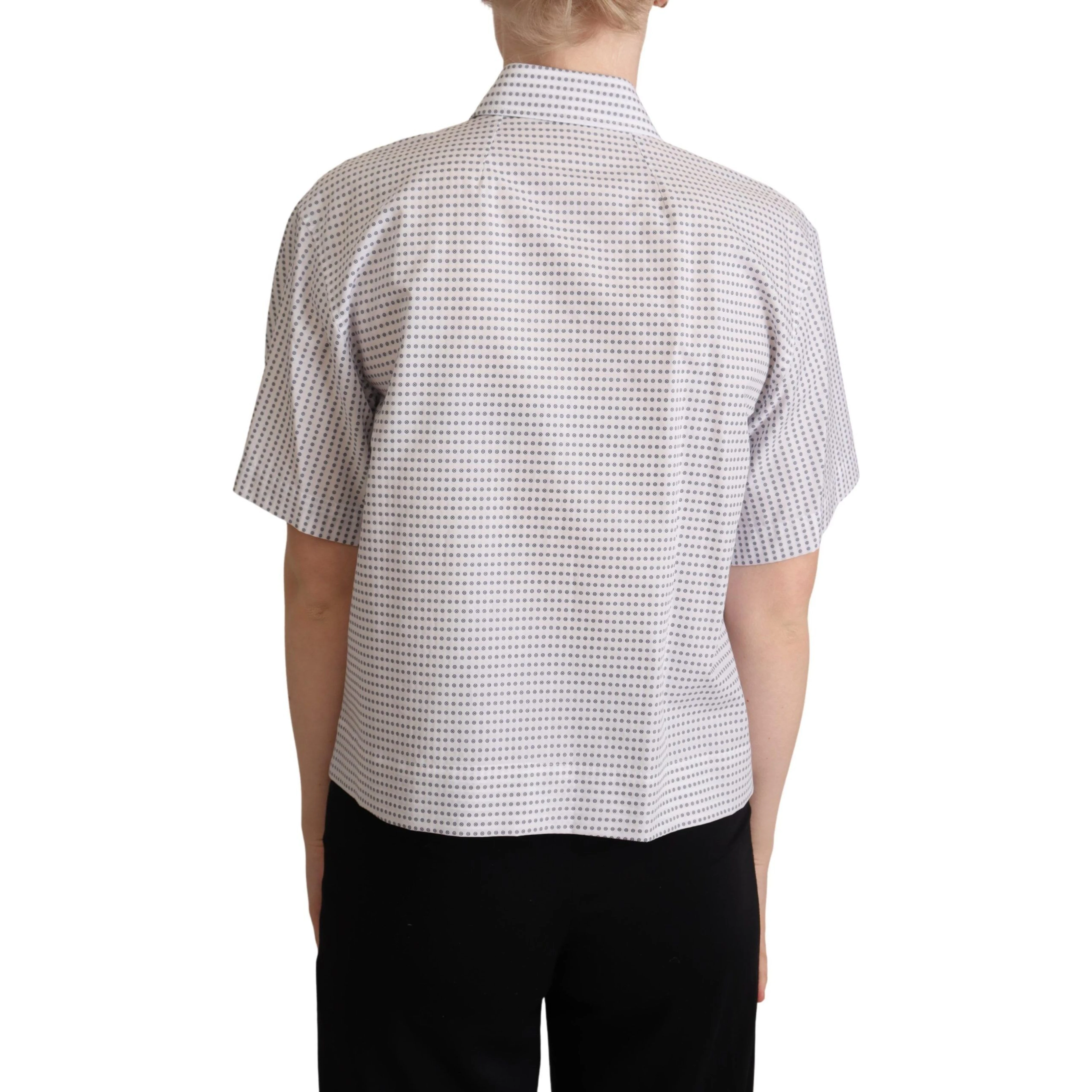 White Polka Dots Collared Blouse Shirt