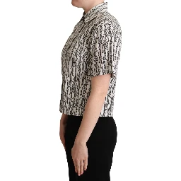 White Floral Collared Blouse Shirt