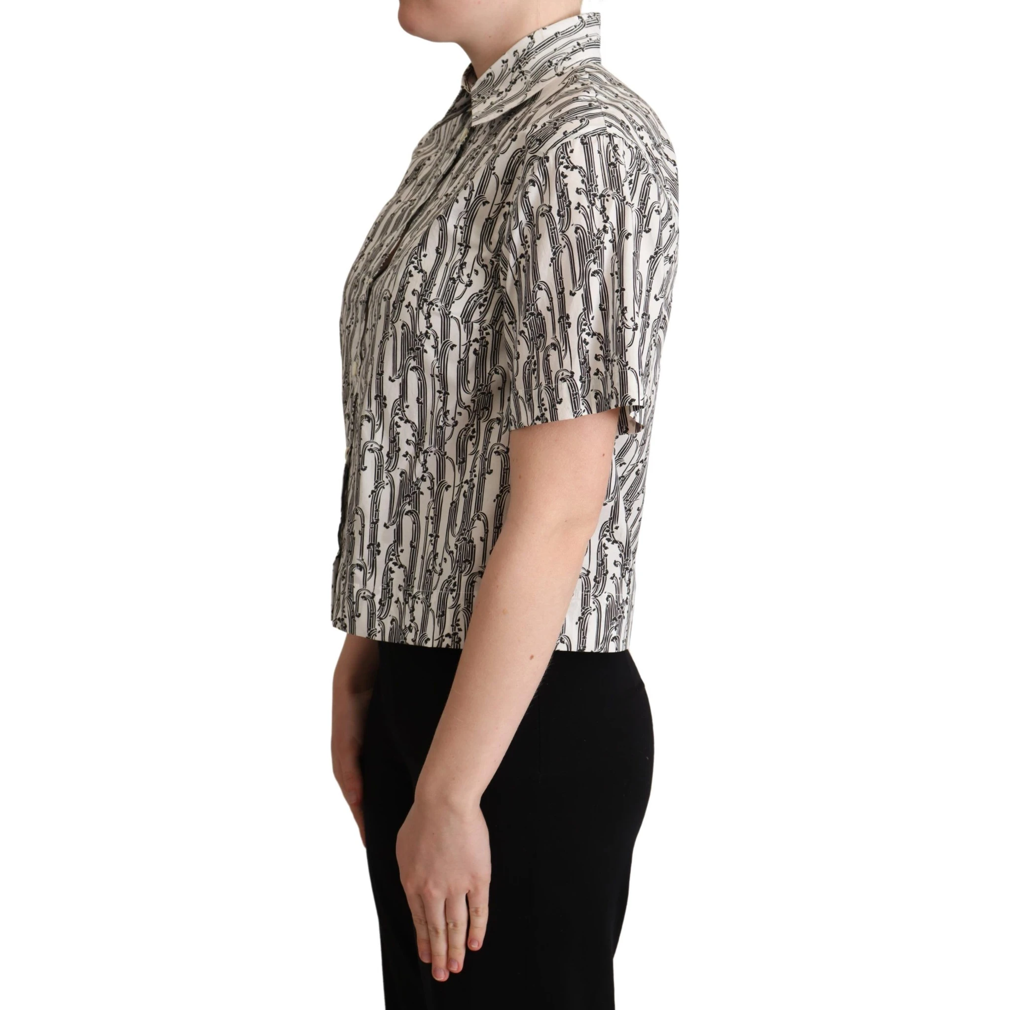 White Floral Collared Blouse Shirt